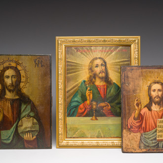 Three Russian orthodox 'Christ Pantocrator' icons, 19th/20th C.