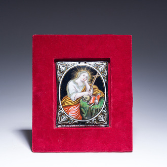 A French enamel 'Saint Mary Magdalene' plaque, Limoges, 18th C.