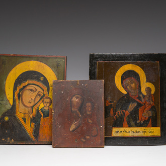 Three Russian orthodox 'Our Lady' icons, 19th/20th C.