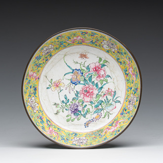 A Chinese Canton enamel dish with floral design, Qianlong