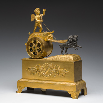 A French gilt and patinated bronze 'Cupid’s chariot' mantel clock, 19th C.