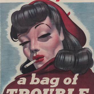 American school, Christain (?): 'She may be .. a bag of trouble', lithograph in colours, VD Graphic, dated (19)40