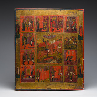 A large Russian orthodox 'Miracle of Saint Demetrios' icon, 19th C.