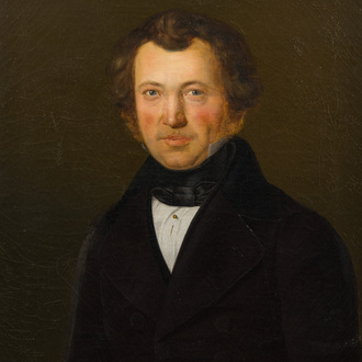 J. May (19ème siècle): Portrait d'un gentilhomme, huile sur toile, daté 1840