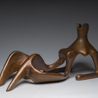 European school, in the manner of Henry Moore (1898-1986): Reclining nude, patinated bronze