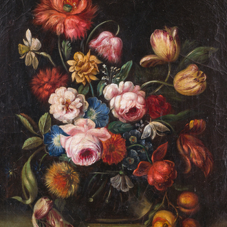 Ecole autrichienne, à la manière des maîtres anciens: Nature morte aux fleurs, huile sur toile, 20ème siècle