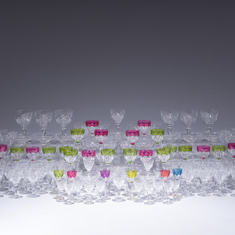 A very extensive collection of clear and partly coloured overlay crystal cut glasses, model Paul I, Val Saint Lambert, Belgium, 20th C.