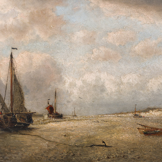 Auguste Musin (1852-1923, à la manière de): Voiliers amarés, huile sur panneau, daté 1878, 19ème siècle