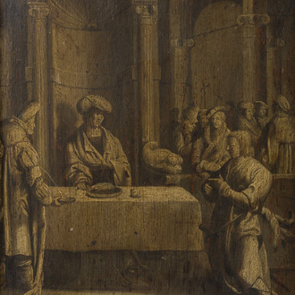 Flemish school, illegibly signed: The bringing of the gifts, oil on panel, ca. 1600