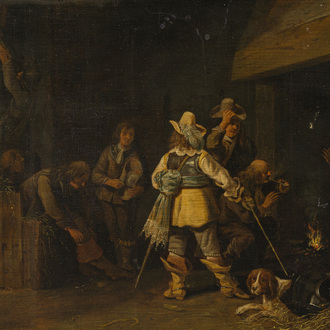Pieter Symonsz Potter (1597-1652, attributed to): Soldiers in a guard room ('kortegaardje'), oil on panel, 17th C.