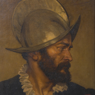 Louis Joseph Lebrun (1844–1900): Profile portrait of a soldier (conquistador), oil on canvas, dated 1877