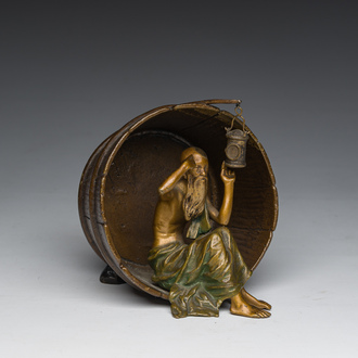 Franz Xaver Bergmann (1861-1936): A Viennese polychrome cold-painted bronze figure of Diogenes of Sinope in his barrel