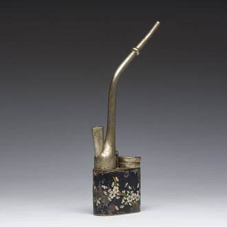 A Chinese cloisonné water pipe with floral design, marked Zhang Sheng, ca. 1900