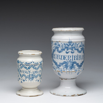 Two blue and white pharmacy jars, possibly Antwerp, 18th C.