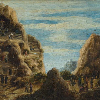 École française: Golgotha, huile sur panneau, début du 19ème siècle