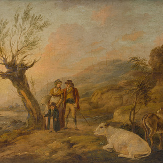 Peter Le Cave (1769-1811): The shepherd’s family and their flock, oil on panel, dated 1800