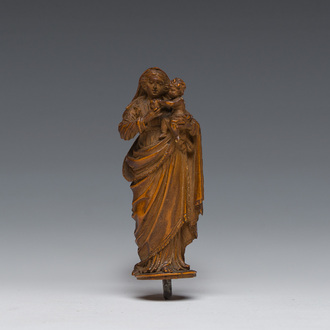 A Flemish carved wooden miniature Madonna and Child, 17th C.