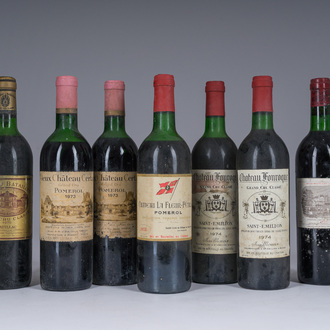 1973-1975 Vieux Château Certan, Château Fonroque, Château La Fleur-Petrus, Château Lafite Rothschild, etc., 7 bottles