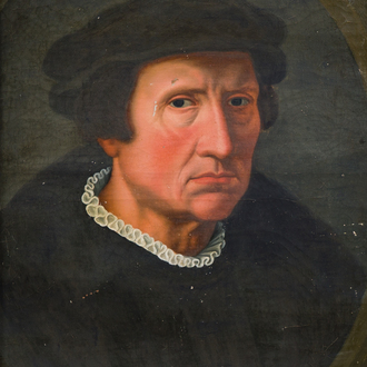 Ecole européenne, suiveur de Hans II Holbein (1497-1543): Portrait d'Erasme, huile sur toile, 19ème siècle