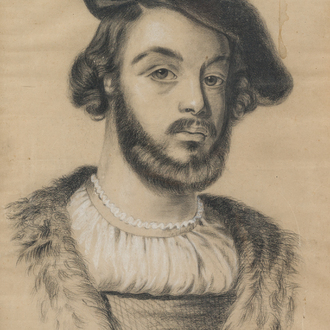 Paulette L. Delbart (19e/20e siècle): Portrait de François Ier de France, techniques mixtes sur papier, daté 1897