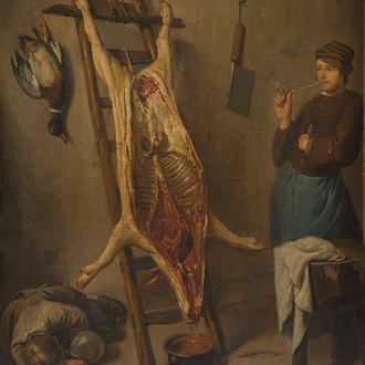 Jan Jozef Horemans (1682-1759, attributed to): The butcher shop, oil on canvas, 18th C.