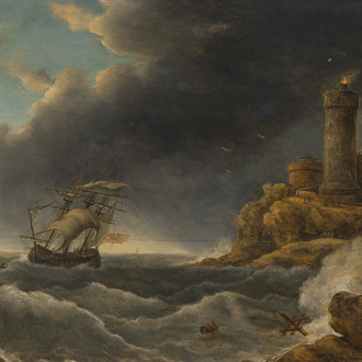 Francis Danby (1793-1861, à la manière de, suiveur de Claude Joseph Vernet): Voiliers en mer durant la tempête, huile sur panneau