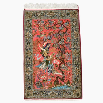A Persian Qom (Qum/Ghom) 'Layla and Majnun' rug, wool, cotton and silk, 20th C.