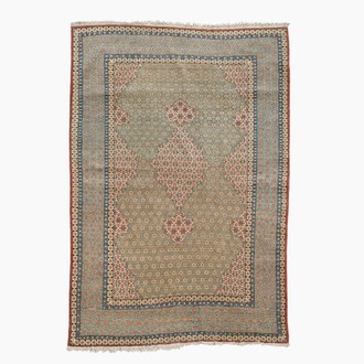 A Persian Qom (Qum/Ghom) rug with geometric floral design, wool on cotton, 20th C.