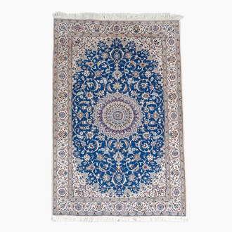 A Persian Nain rug with floral design, wool, cotton and silk, 20th C.