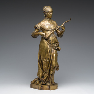 Cesar Costantino R. Ceribelli (1841-1918): Female minstrel, gilt bronze