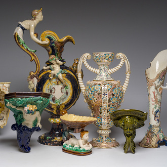 A varied collection of European ceramics in maiolica, porcelain and biscuit, various origins, 19th/20th C.
