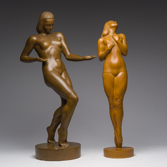 Jan Anteunis (1896-1973): Standing female nude, brown patinated plaster, one dated 1944