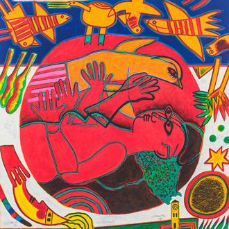 Guillaume Corneille van Beverloo (Corneille, 1922-2010): 'Femme rouge et l'oiseau', lithograph in colours, ed. EA 7/30, dated (20)04
