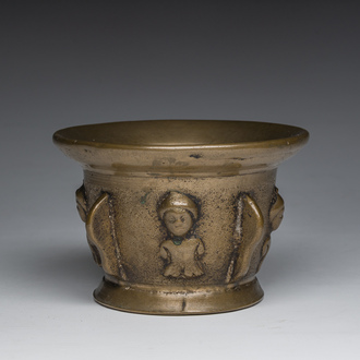 A French bronze mortar with relief design, 16th/17th C.