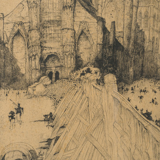 Jules De Bruycker (1870-1945): 'L'Église St. Nicolas Gand', etching