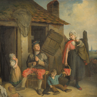 Petrus Franciscus Greive (1811–1872): The fisherman’s family in front of their home, oil on canvas, dated 1856