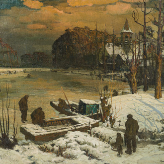 Alfons De Cuyper (1887-1950): Animated winter landscape, oil on canvas