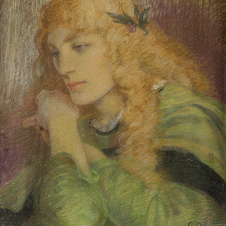 Georges M. Baltus (1874-1967): Dame pensive dans le style préraphaélite, pastel sur papier, daté 1917