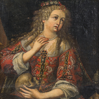 European school: Mary Magdalene in ecstasy, oil on canvas marouflated on board, 17th C.