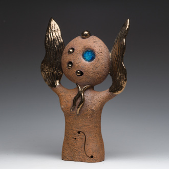 R. Kardasinski (20th C.): Angel, partly gold-glazed terracotta
