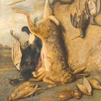 G. Waldack (19ème/20ème siècle): Nature morte aux trophées de chasse, huile sur toile