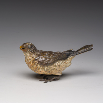 Franz Xaver Bergmann (1861-1936): A Viennese polychrome cold painted bronze model of a mavis, 19th/20th C.