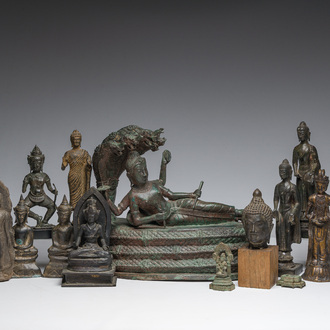A varied collection of Asian figures of Buddhist deities, a.o. Thailand, Burma, India, etc., 10th C. and later