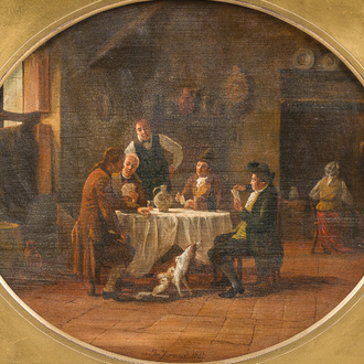 Jan Vermeert (1801–1872?): The card game, oil on panel, dated 1828