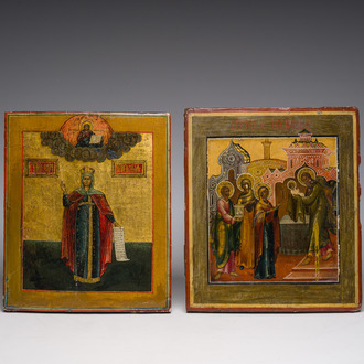 Two Russian orthodox icons, 'Saint Paraskeva' and 'Presentation of Jesus in the temple', 19th C.