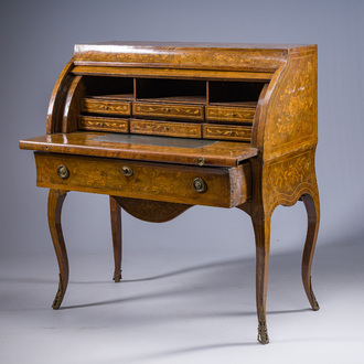 A Dutch bronze mounted wooden ladies' desk with floral marquetry, 19th C.