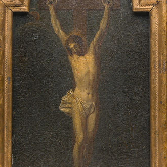 Flemish school: Christ on the Cross, oil on panel, 18th C.