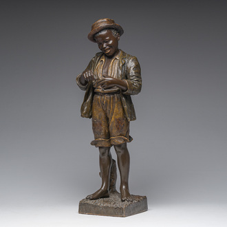 Cherc for Goldscheider (Hans Schörk (1849-1899), after): A polychrome decorated terracotta figure of a youth, Goldscheider mark, 20th C.