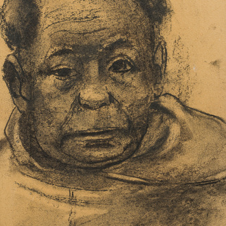 Albert Servaes (1883-1966): Portrait of a brother, presumably a monk of Orval, charcoal on paper, dated 1928