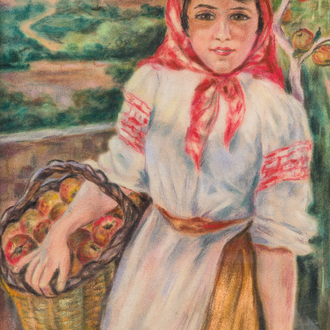 Maria Borisovna Gagarina (Princess Gagarin, 1912-2001): The apple picker, pastel on paper